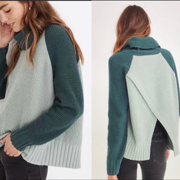 Madewell Eastbrook Colorblock Cross Over Back Turtleneck Sweater Size Small - Picture 1 of 12